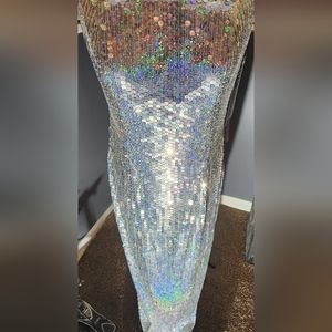 Holographic sequin gown